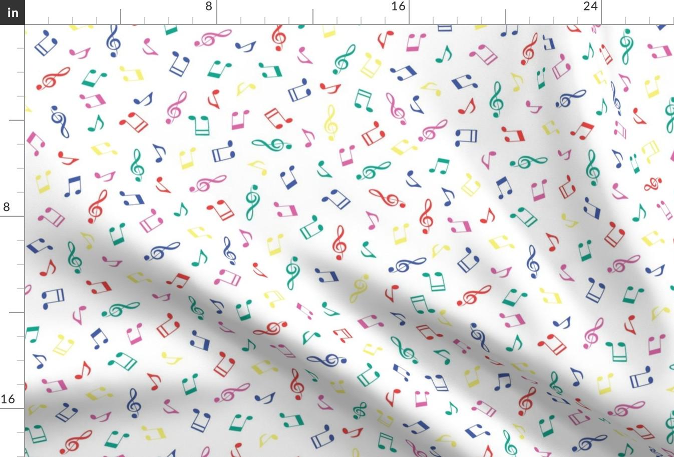 Rainbow Music Symbols Fabric - Musical Notes On White By Emma Heeson Design - Music Notes Cotton Fabric By The Yard With Spoonflower