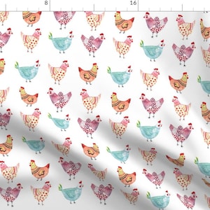 Chickens Fabric - Colorful Chickens By Twodreamsshop - Chickens Farm Animal Country Chic Cotton Fabric By The Yard With Spoonflower