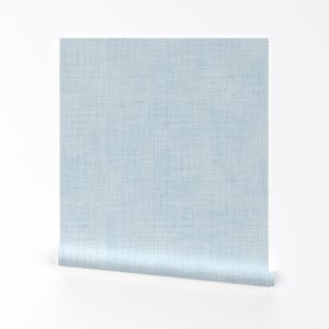 Soft Blue Wallpaper - Modern Farmhouse Linen Look By Helenpdesigns - Aqua Blue Solid Removable Self Adhesive Wallpaper Roll by Spoonflower