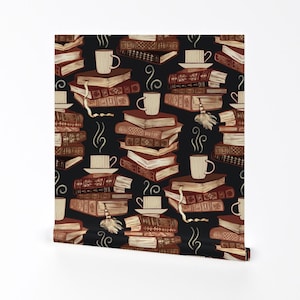 Books Removable Peel and Stick Wallpaper - Library Cafe Study College Moody - Wall Art Wall Decor - Bibliophile&#39;s Hygge  by perrinphilippa