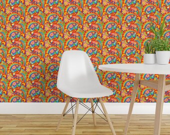 1960s Peel and Stick Wallpaper - Psychedelic Flower Power Flowers - Removable Wall Decor Art - 1960_psychedelic Flower Power by mia_valdez