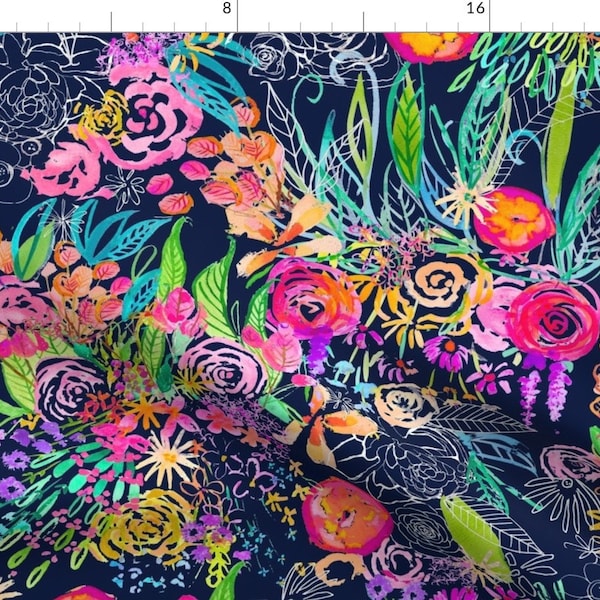 Vibrant Floral Fabric - Neon Night Garden By Theartwerks - Floral Cotton Fabric By The Yard With Spoonflower Fabrics