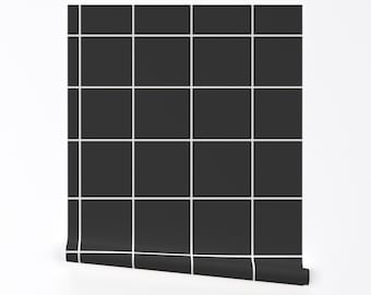 Grid Wallpaper - Grid - Graphite Washed Black By Sunny Afternoon - Custom Printed Removable Self Adhesive Wallpaper Roll by Spoonflower