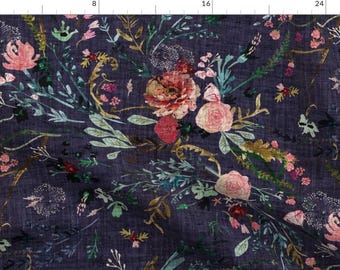 Boho Purple Bloom Apparel Fabric - Fable Floral Grape by nouveau_bohemian - Vintage Woodland Autumn Clothing Fabric by Spoonflower