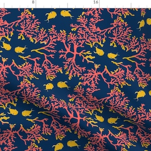 Deep Blue Coral Reef Underwater Ocean Pattern Fabric - Coral Habitat By Salzanos - Deep Blue Cotton Fabric By The Yard With Spoonflower