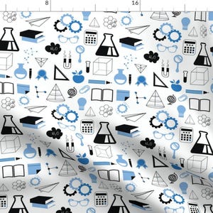 Blue Beaker Fabric - Science Set (Blue) By Studiofibonacci - Blue Science Classroom Decor Cotton Fabric By The Yard With Spoonflower