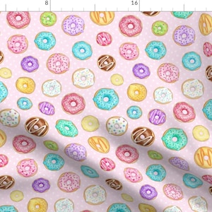 Donuts Fabric - Scattered Rainbow Donuts On Pale Pink Spotty By Hazelfishercreations - Pink Girls Cotton Fabric By The Yard With Spoonflower
