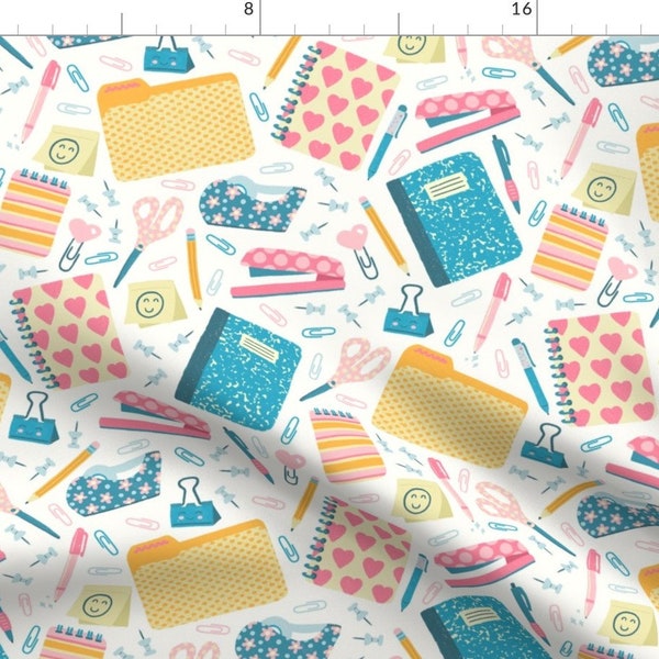 Back To School Fabric - Cute Office Supplies by moonpuff - Cute Feminine Pens Accessories Stationary Fabric by the Yard by Spoonflower