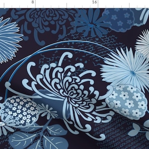 Japan Floral Fabric - Chrysanthemums by jillianmunday - Dark Blue Chrysanthemum Hasegawa Nouveau Japon  Fabric by the Yard by Spoonflower