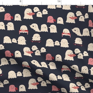 Lil Ghosts Fabric - Ghost Town By Ceciliamok - Ghost Skateboard Retro Halloween Black Red White Cotton Fabric By The Yard With Spoonflower