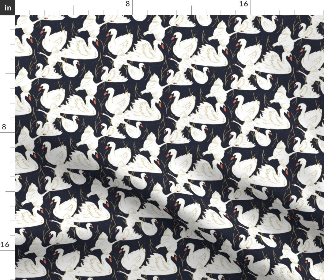 fabric panel - swan (5). For sewing, patchwork, quilting. Fabric panels,  quilt panels, fabric panels for quilting, bird fabric, swan, animal
