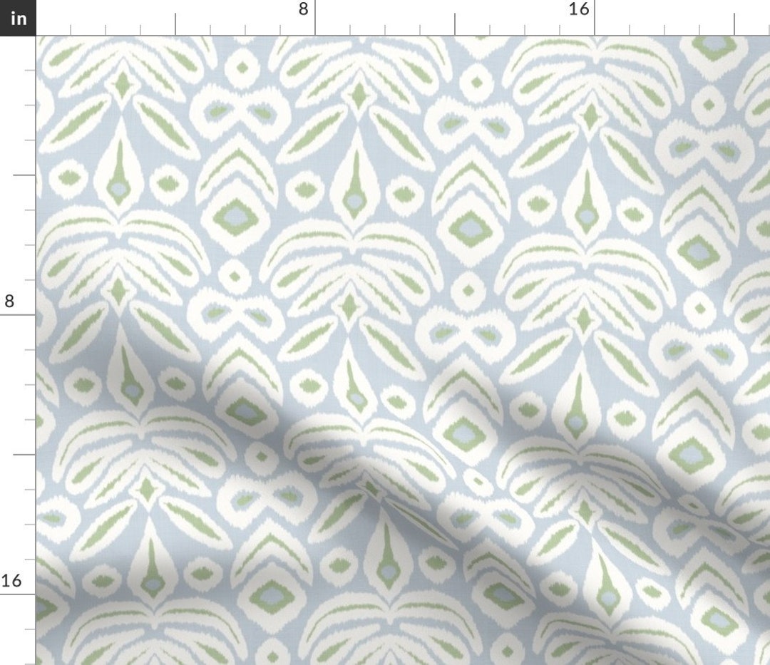 Traditional Ikat Fabric Soft Blue Green Ikat by Danika_herrick Bohemian