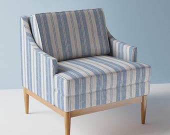 Rustic Ticking Stripe Upholstery Fabric- French Blue Stripe by emikundesigns - Farmhouse French Blue  Fabric By The Yard With Spoonflower