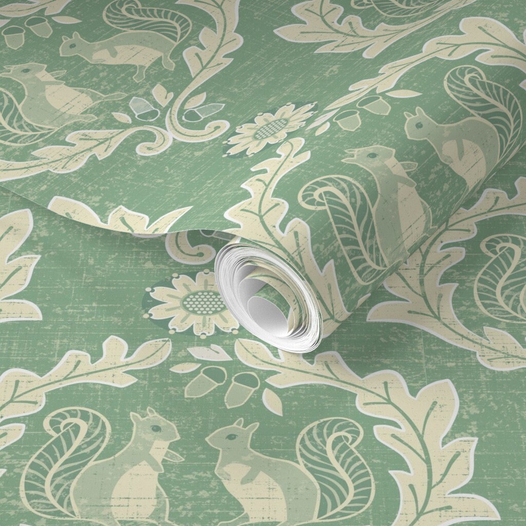Rococo Squirrels Wallpaper Rococo Squirrels Jade by Lily - Etsy
