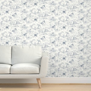 Toile De Jouy Wallpaper Country Dogs Toile Gray by Vinpauld - Etsy