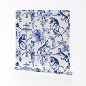 Botanische toile verwijderbaar Peel-and-Stick-behang - chinoiserie-jumboschaal - muurkunst, muurdecoratie - chinoiserie-whimsy van pattern_garden