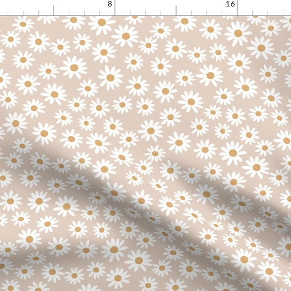 Daisy Fabric - Daisy Print Fabric Tan By Charlottewinter - Baby Spring Neutral Blush White Cotton Fabric By The Yard With Spoonflower