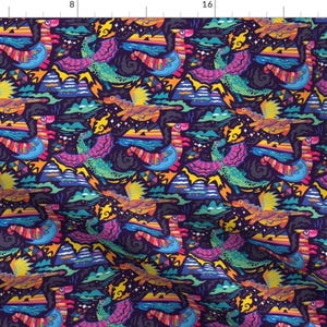 Dragon Rainbow Fabric - Night Dragons By Penguinhouse - Dragon Rainbow Magical Creatures Cotton Fabric By The Yard With Spoonflower