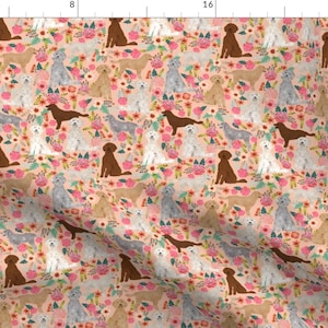 Doodle Dogs Fabric - Golden Doodles Dog Floral Fabric Poodle Retriever By Petfriendly - Dog Cotton Fabric by the Yard with Spoonflower