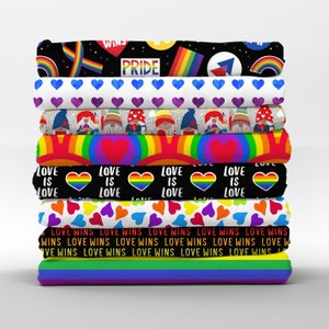 Pride Cotton Fat Quarters - LGBTQ+ Love is Love Rainbow Love Wins Hearts Petal Quilting Cotton Mix & Match Fat Quarters by Spoonflower