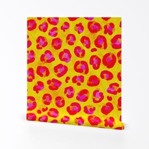 Leopard Print Wallpaper - Leopard Print By Louisemargaret - Yellow Red Pop Art Retro Removable Self Adhesive Wallpaper Roll by Spoonflower