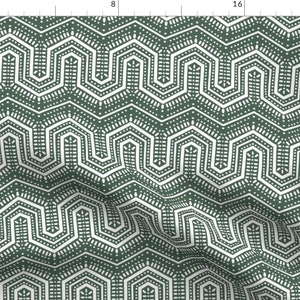 Bohemian Geo Fabric - Boho Zig Zag by designdn - Vintage Green Moss Green Traditional Geo Boho Vibes Dots Fabric by the Yard by Spoonflower