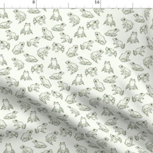 Little Frog Fabric - Tiny Sketched Frogs by artfulfreddy - Woodland Nature Hand-drawn Cream Green  Fabric by the Yard by Spoonflower