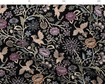 Whimsigoth Fabric - Pollinator Dragons Black by misentangledvision - Fantasy Floral Garden Flowers Goth Fabric by the Yard by Spoonflower