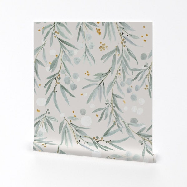 Leaves Wallpaper - Wispy Leaves - Gray By Crystal Walen - Gray Green Nature Calm Trees Removable Self Adhesive Wallpaper Roll by Spoonflower