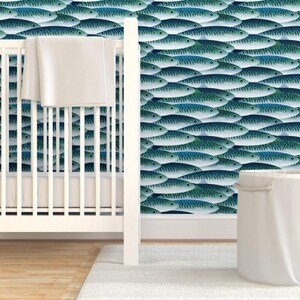 Fisch-Tapete - Meer von Spellstone - Fisch-blauen Schuppen Sportler Angeln Individuell bedruckte entfernbare selbstklebende Tapetenrolle von Spoonflower Bild 6