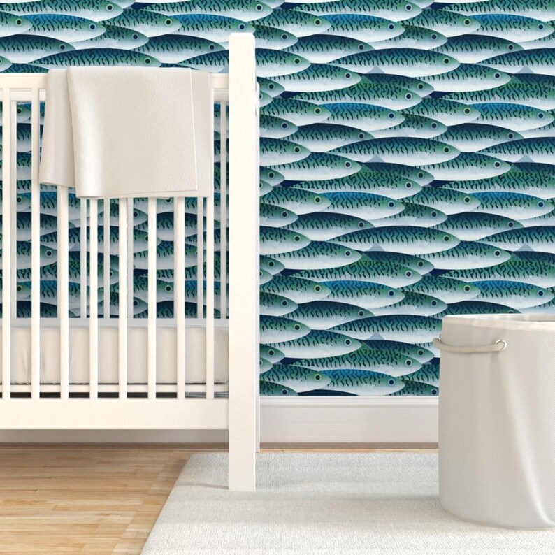 Fisch-Tapete - Meer von Spellstone - Fisch-blauen Schuppen Sportler Angeln Individuell bedruckte entfernbare selbstklebende Tapetenrolle von Spoonflower Bild 6