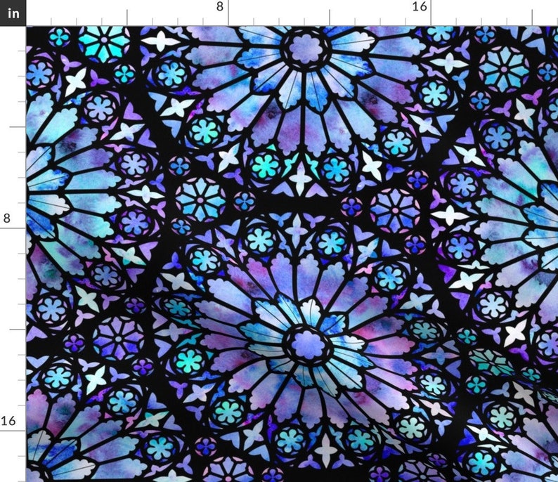 Stained Glass Fabric Painted Rose Windows blue Large by Etsy