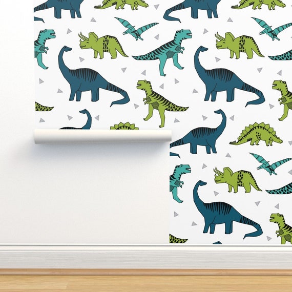 Papel pintado de dinosaurios Green Blue Dino por Andrea - Etsy España Papel pintado de dinosaurios Green Blue Dino por Andrea - Etsy España