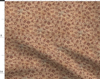 Wood Branding Brown Rustic Fabric - Small Cattle Brands On Wood By Arts And Herbs - Wood Branding Cotton Fabric By The Yard With Spoonflower