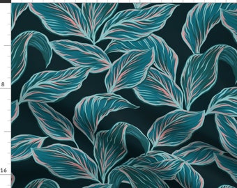 Tropical Fabric - Moody Blue Tropical Leaves by carabaradesigns - Large Scale Hawaiian Botanical Fabric by the Yard by Spoonflower