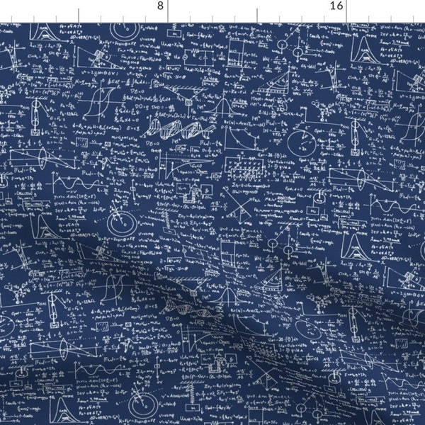 Equations Fabric - Physics Equations By Thinlinetextiles - Navy White Classroom Education Student Cotton Fabric By The Yard With Spoonflower