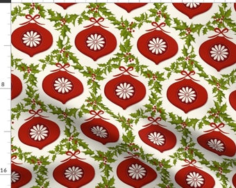 Vintage Christmas Fabric - Vintage Christmas by mia_valdez - Retro Glass Ball Vintage Green Holly Red  Fabric by the Yard by Spoonflower