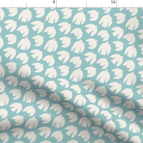 Scandi Bird Fabric - Simple Birds by toastee - Cream Mint Blue Midcentury Simple Whimsical Pastel Fabric by the Yard by Spoonflower