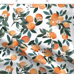 Citrus Fruit Nectarines Fabric - Dearclementine White-Oranges By Crystal Walen - Citrus Cotton Fabric By The Yard With Spoonflower