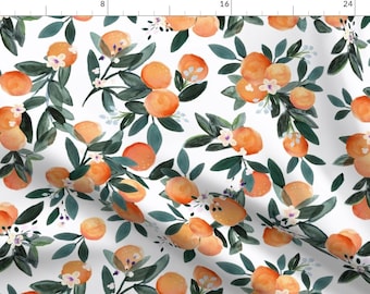 Citrus Fruit Nectarines Fabric - Dearclementine White-Oranges By Crystal Walen - Citrus Cotton Fabric By The Yard With Spoonflower