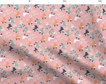 Roller Skates Pink Fabric - Roller Skates Pattern Retro Pink By Bluelela - Roller Skates Cotton Fabric By The Yard With Spoonflower