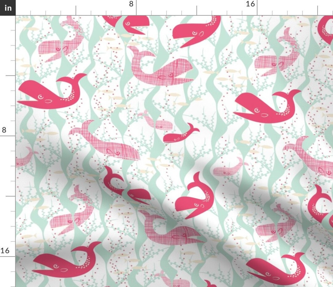 Pink Whale Fabric Whale Play by Nautical Etsy