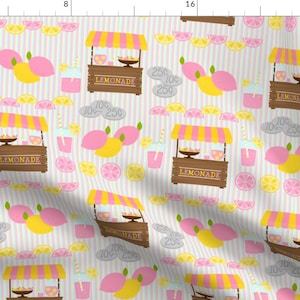 Lemonade Stand Fabric - Pink Lemonade Stand By Sandityche- Lemonade Stand Pink Yellow Summer Kids Cotton Fabric By The Yard With Spoonflower