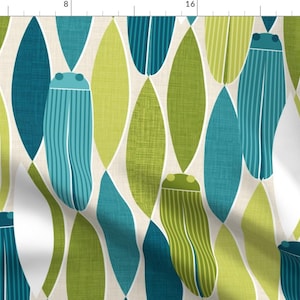 Bug Fabric - Cicada Song By Spellstone - Bug Mid Century Mod Blue Green Geometric Abstract Deco Cotton Fabric By The Yard With Spoonflower