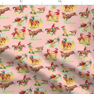 Pink Cowgirl Fabric - Cowgirl Cowboy Pink By Parisbebe Western Vintage Bronco Horse Retro - Cotton Fabric By The Yard With Spoonflower