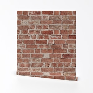 Papel de parede de tijolo falso - Papel de parede de tijolo antigo da Willowlanetextiles - Rolo de papel de parede autoadesivo removível com impressão personalizada da Spoonflower