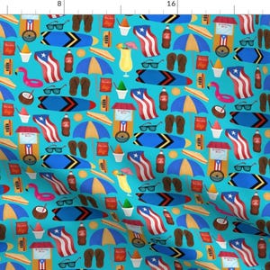 Puerto Rico Blue Beaches Fabric - Vamos Pa La Playa By Leicorredor - Puerto Rico Surfboards Cotton Fabric By The Yard With Spoonflower