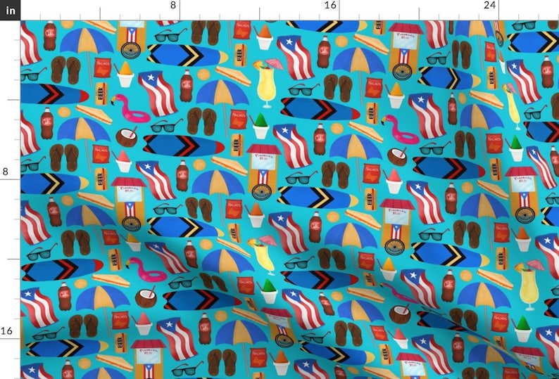 Puerto Rico Blue Beaches Fabric - Vamos Pa La Playa By Leicorredor - Puerto Rico Surfboards Cotton Fabric By The Yard With Spoonflower image 1