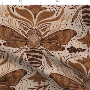 Boho Bee Damask Fabric - Earth Tone by famenxt - Large Scale Bohemian Beehive Honeybee Fabric by the Yard by Spoonflower