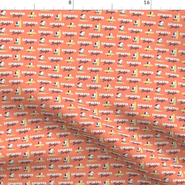Dogs Fabric - Surfing Dogs by littlearrowdesign - Summer Beach Surfing Surfing Dogs Coral Counter Surfer Fabric by the Yard by Spoonflower